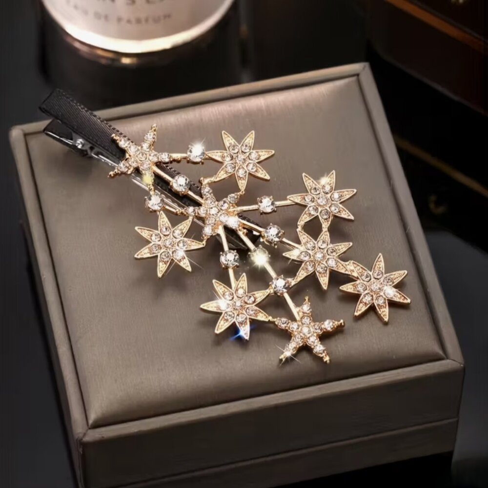 NEW Golden Shooting Stars Pave Crystal Hairclip Hair Accessory - Picture 3 of 4